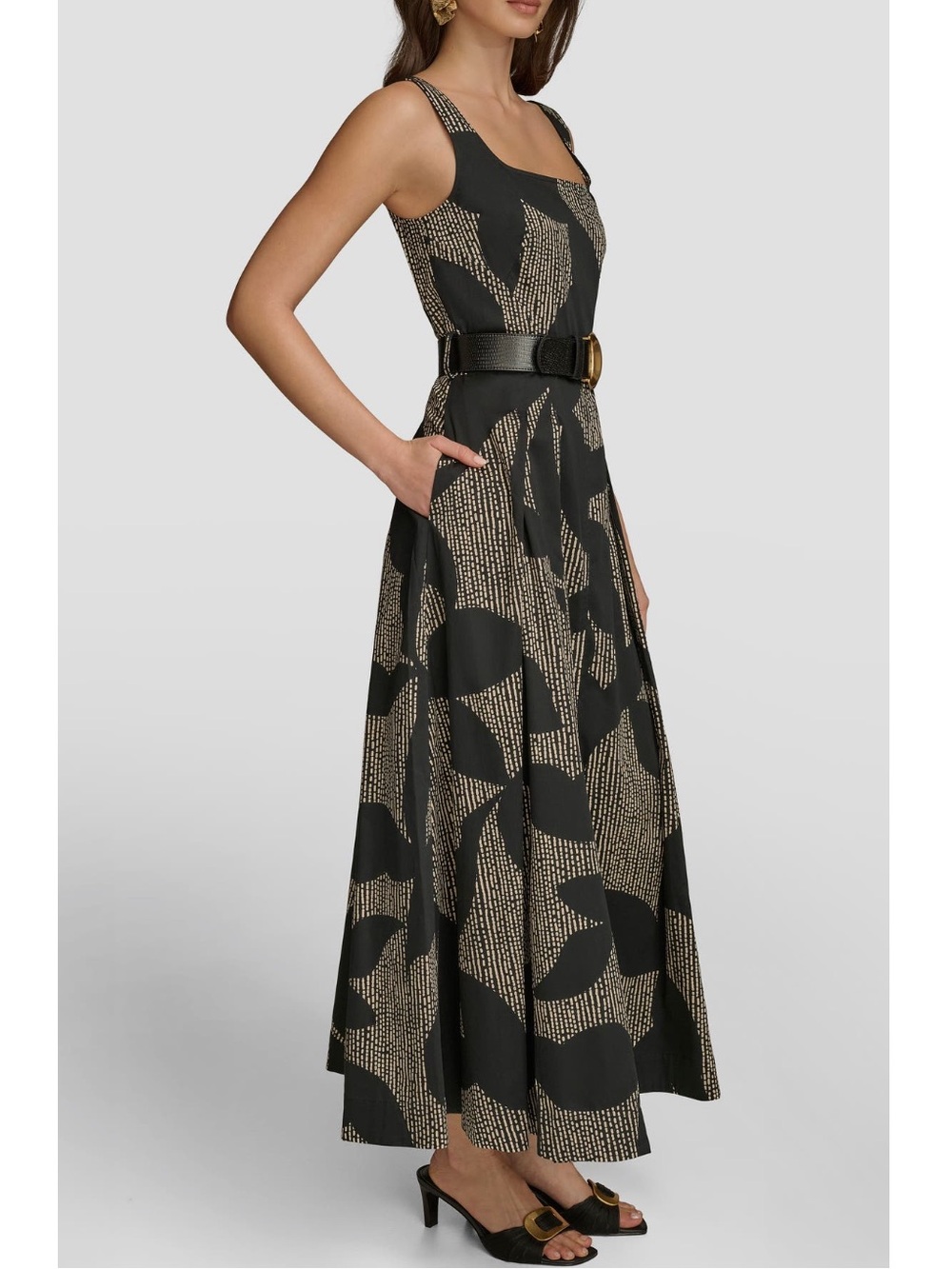Donna Karan New York Floral Stretch Cotton Midi Dress with Pockets New! - Picture 3 of 13